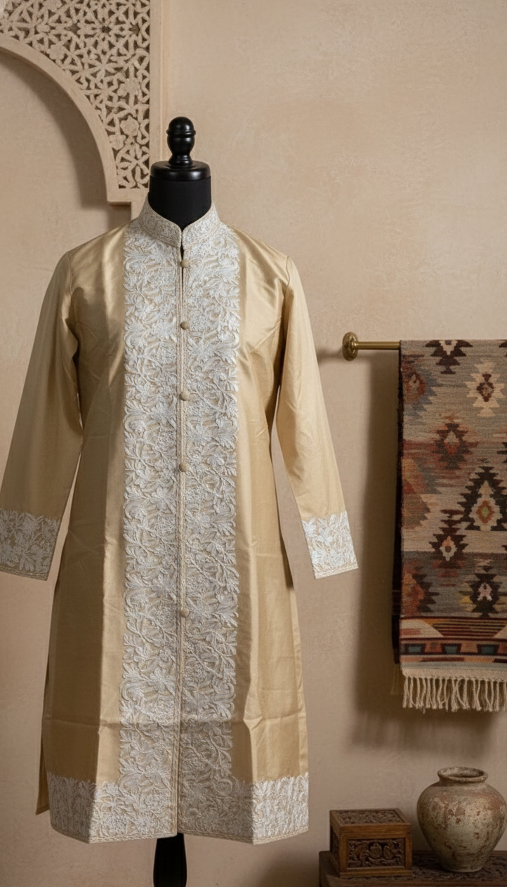 Creme Raw Silk Aari Embroidery Jacket