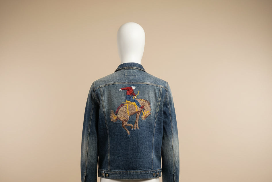 Polo Acid Wash Denim Jacket With Intricate Embroidery