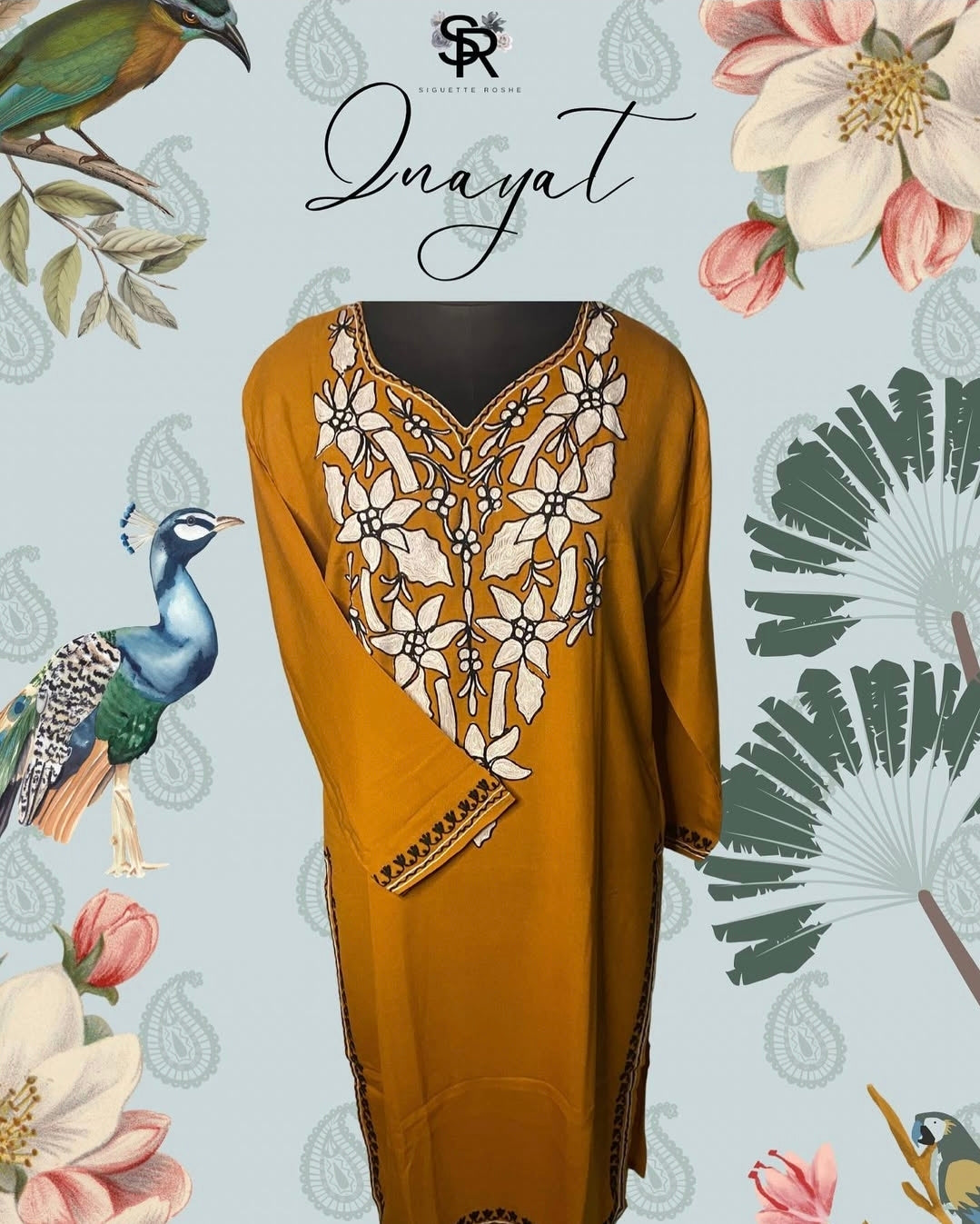Tangerine Aari-Embroidered Cotton Kurti