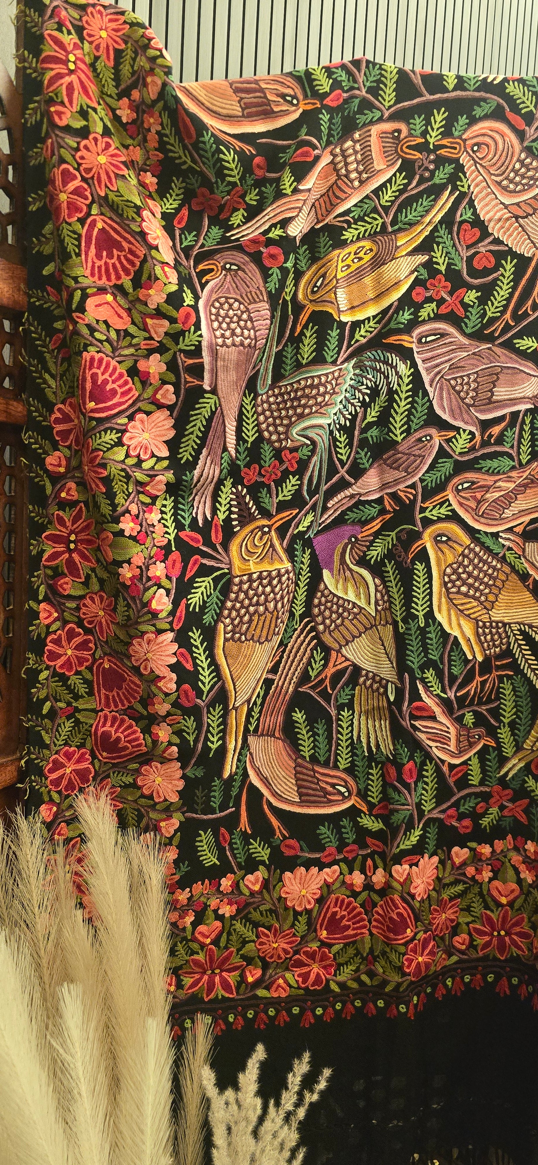 Forest Cashmere Wool Shawl With Aari Embroidery