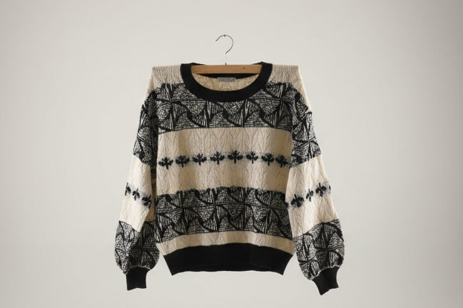 Geometric Pattern Black And White Sweater