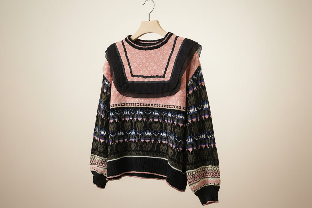 Elizabethan Pink Sweater With Tulle Fringe