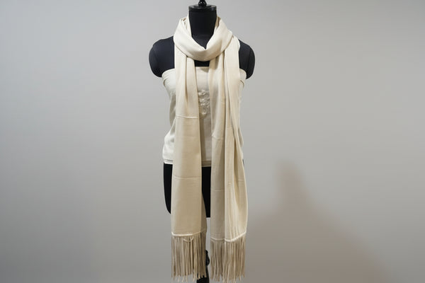 White Pure Lambswool Shawl With Suede Tassels