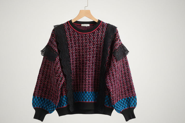 Elizabethan Sweater With Tulle Fringe and Lace