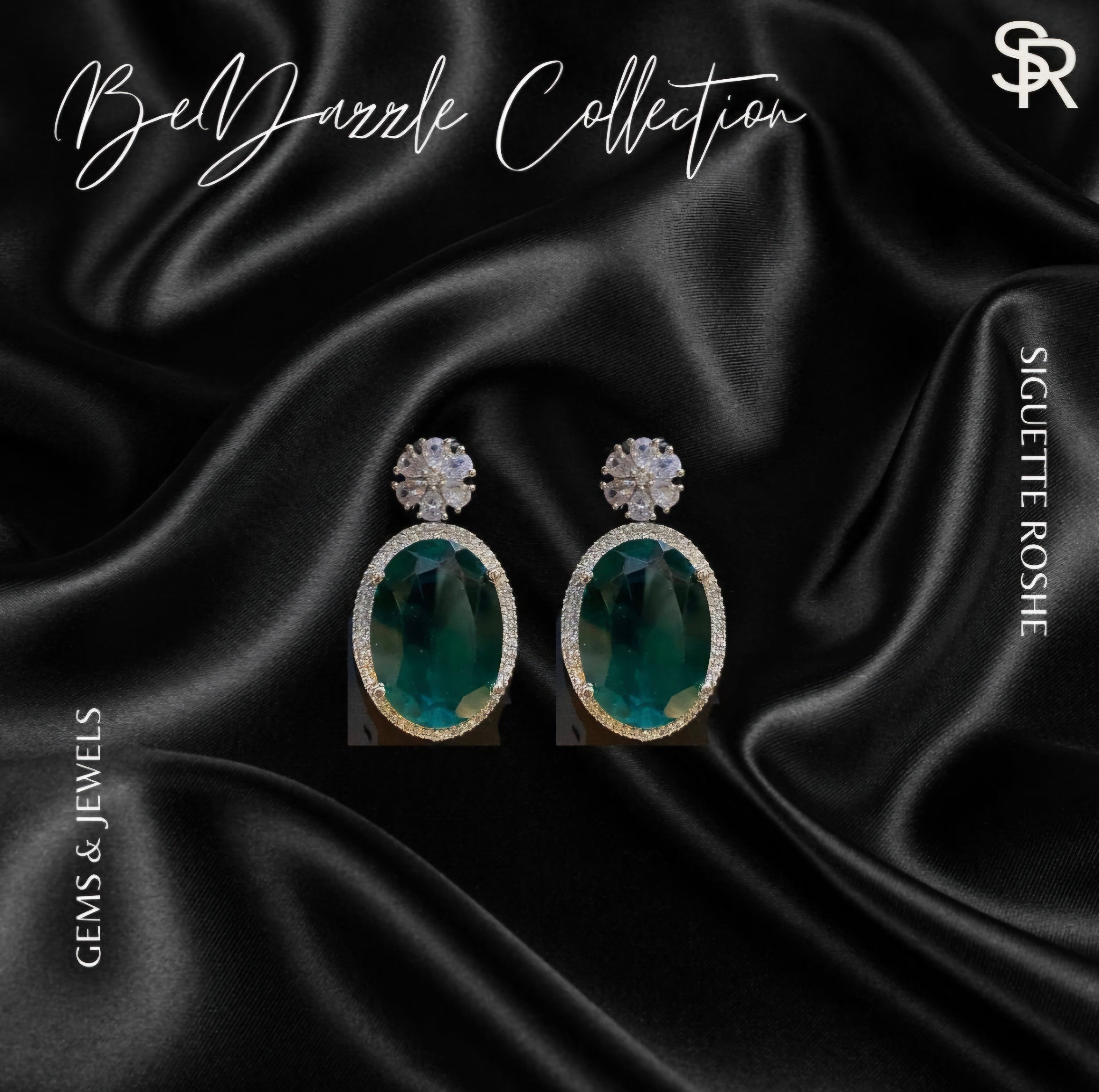 Cara Emerald And American Diamond Statement Necklace With Matching Earrings