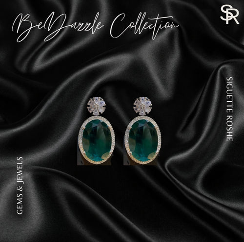 Cara Emerald And American Diamond Statement Necklace With Matching Earrings