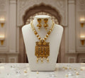 Aishwaryaa Regal Gold Necklace With Beads and Matching Earrings