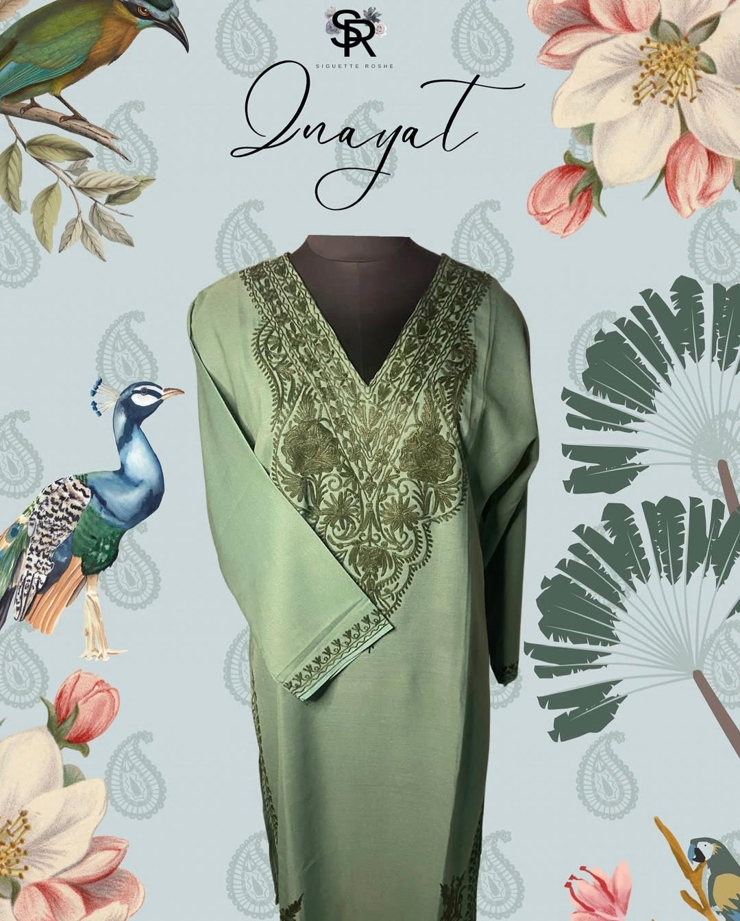 Olive Green Aari-Embroidered Cotton Kurti