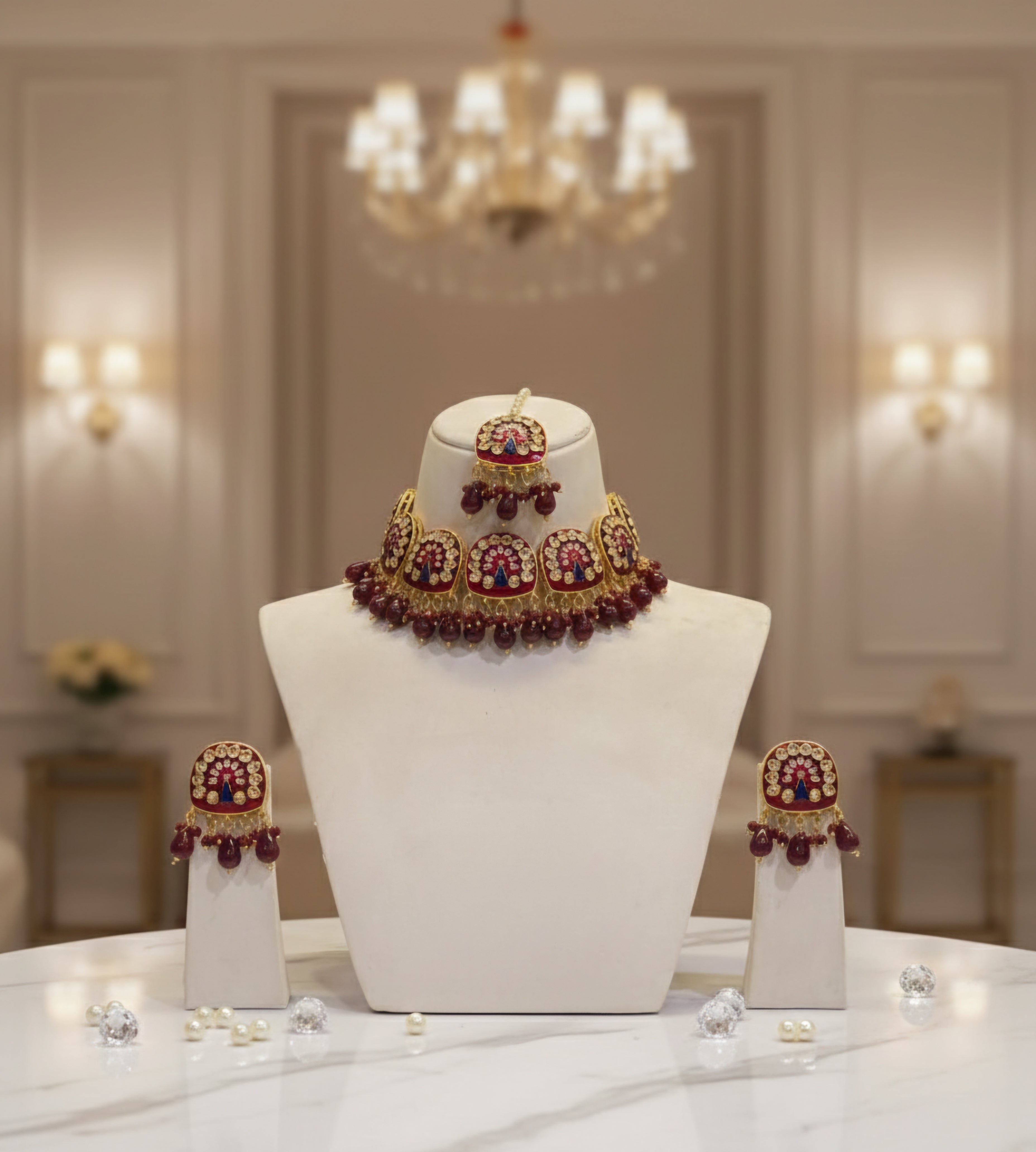 Padmavati Choker Set With Enamel Work and Matching Mangtika and Earrings