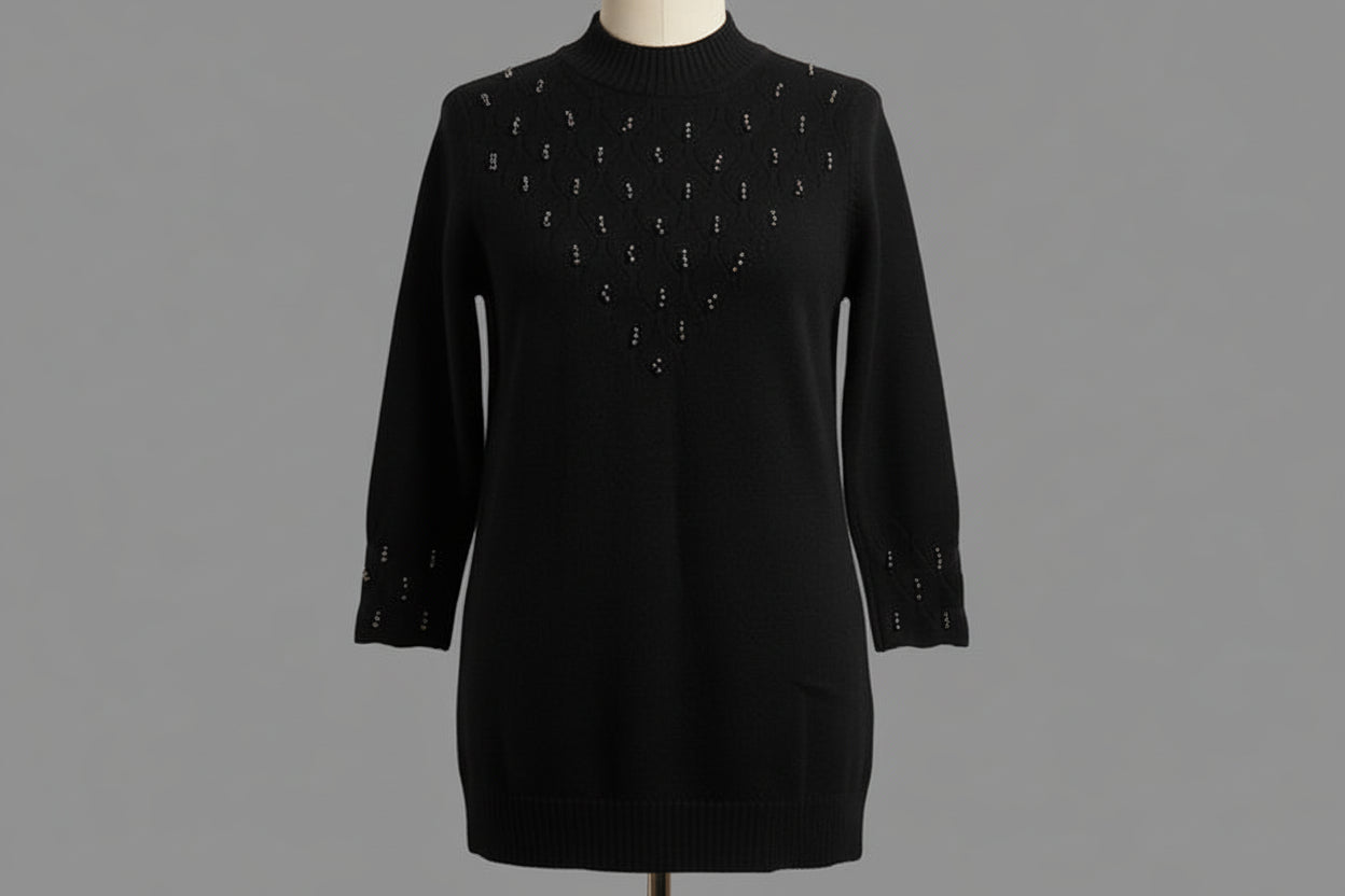 Black Sweater With Beaded Motifs
