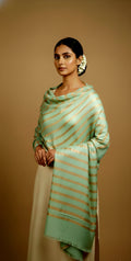Aquamarine Pure Cashmere Wool Shawl With Zari