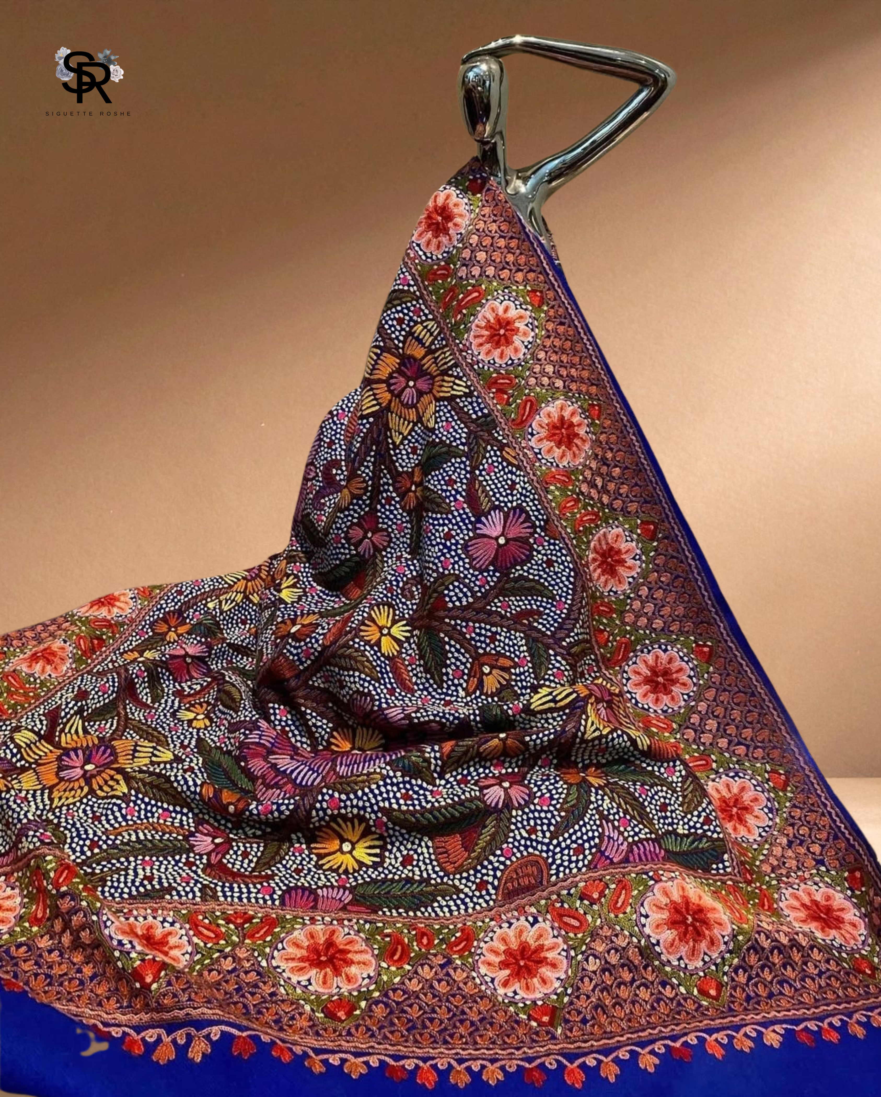 Ambar Floral Cashmere Wool Shawl With Aari Embroidery