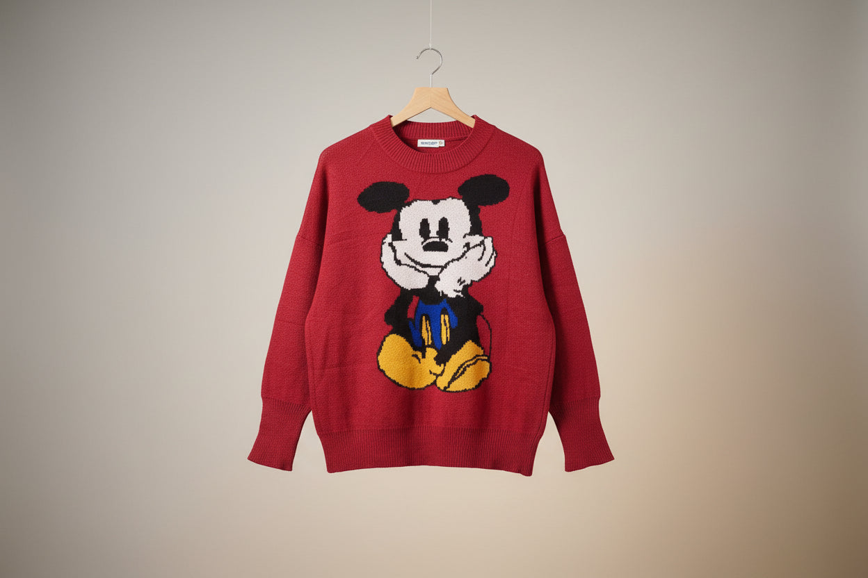Retro Mickey Knit Sweater – Red
