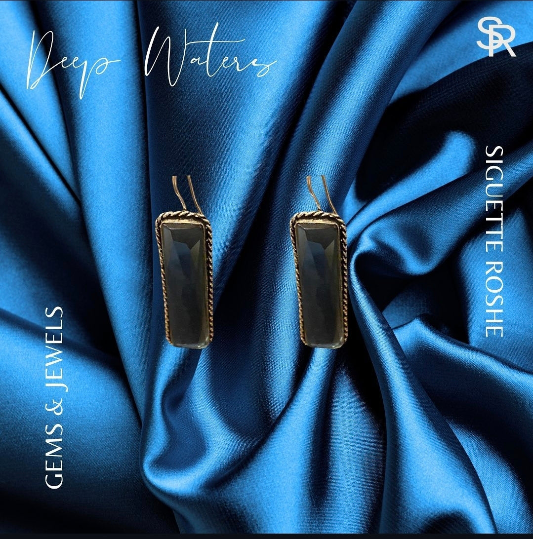 Deep Waters Blue Tourmaline Gemstone Oxidised Earrings