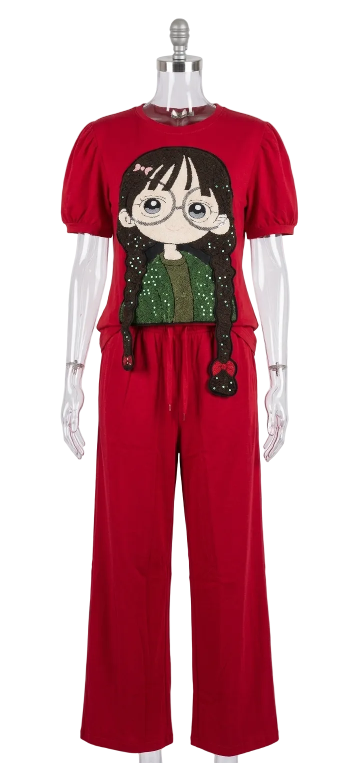 Anime Relaxed Fit Co-Cord Set with Cartoon Motif