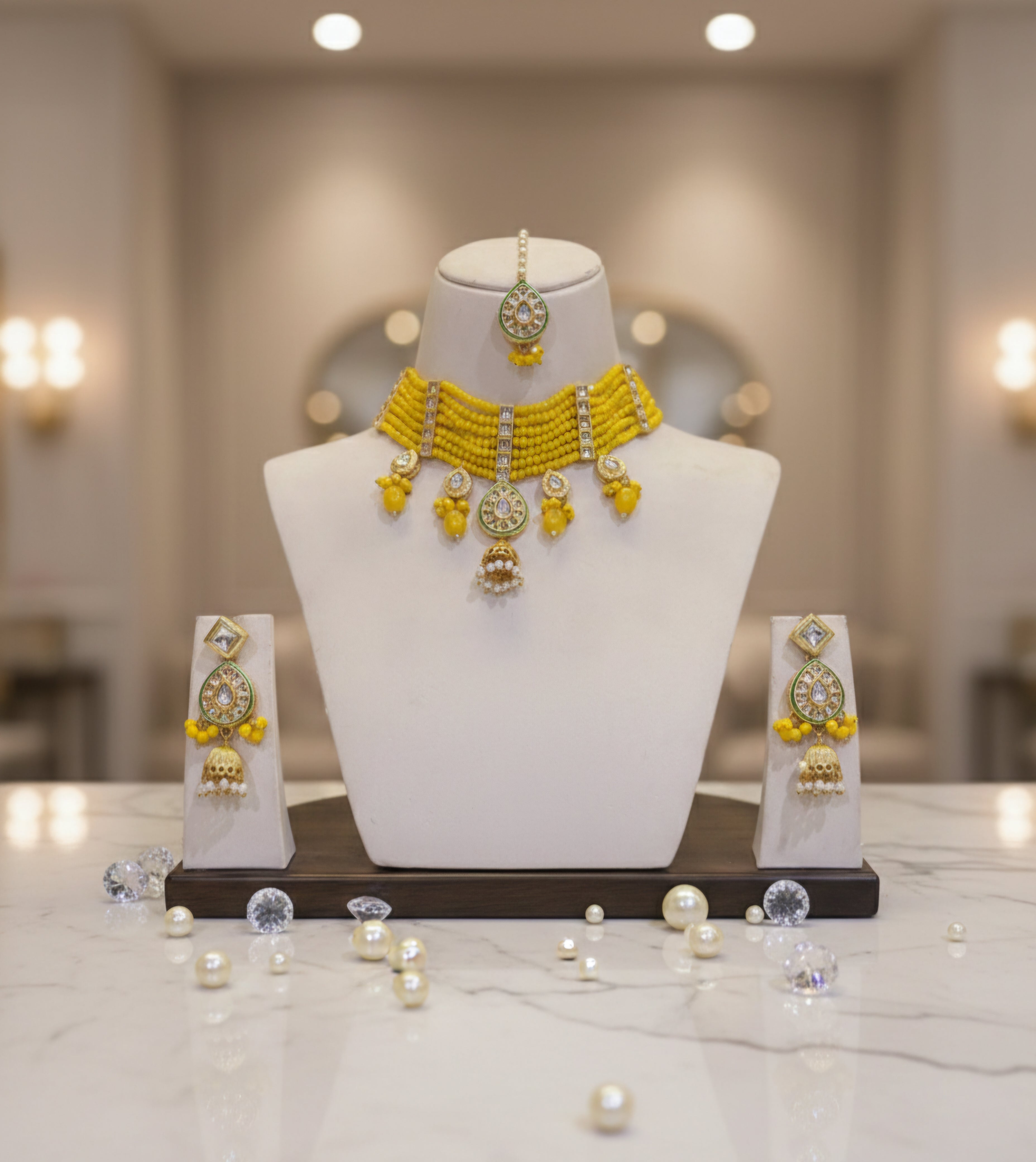 Elira Kundan and Moti Necklace Set With Mantika and Earrings