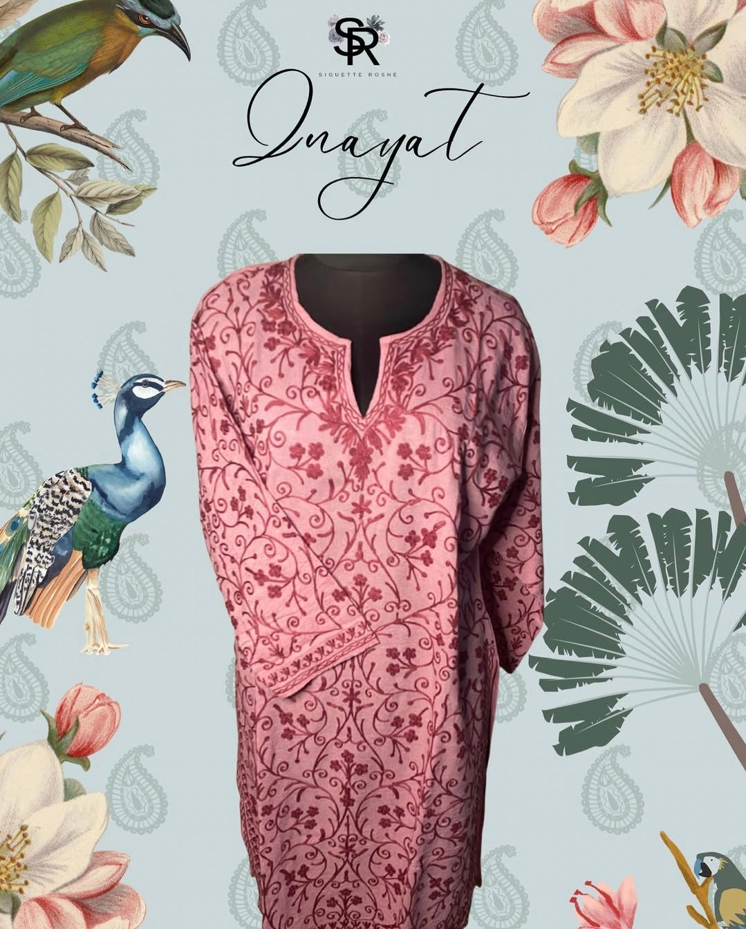 Rose Pink Aari-Embroidered Cotton Kurti