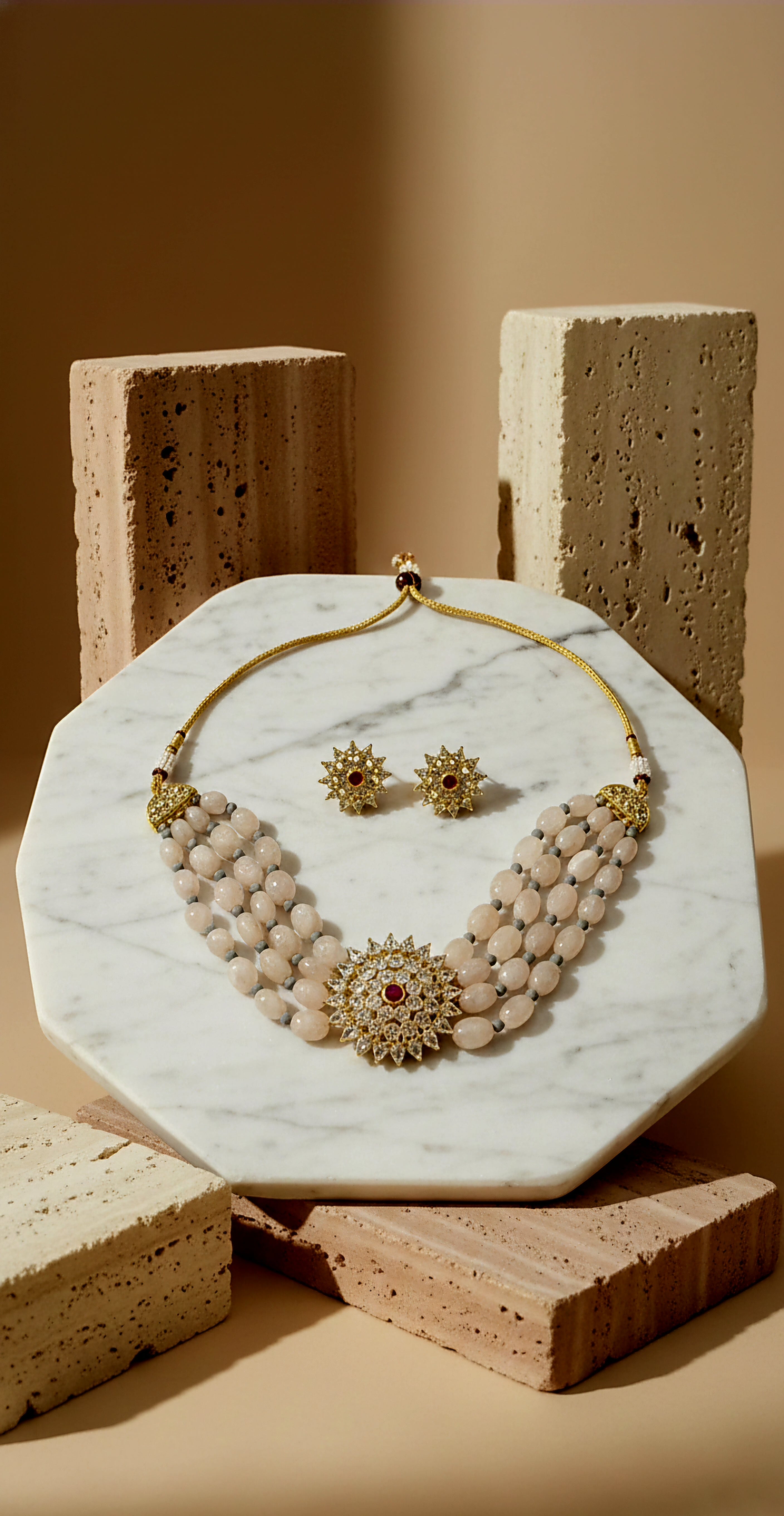 Konkana Gemstone Necklace With Matching Studs