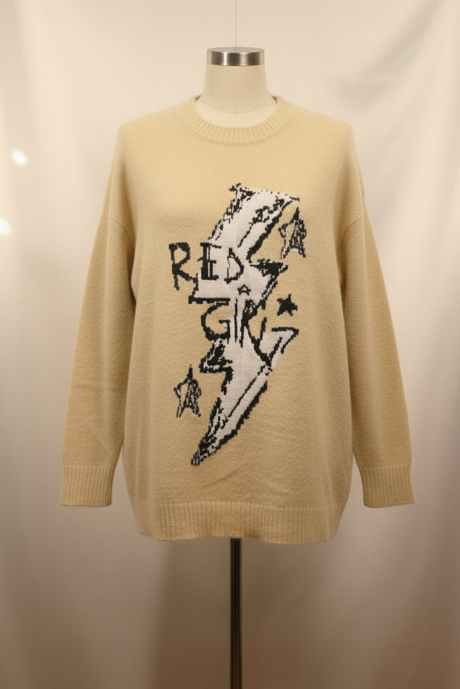Graphic Beige Crewneck Sweater