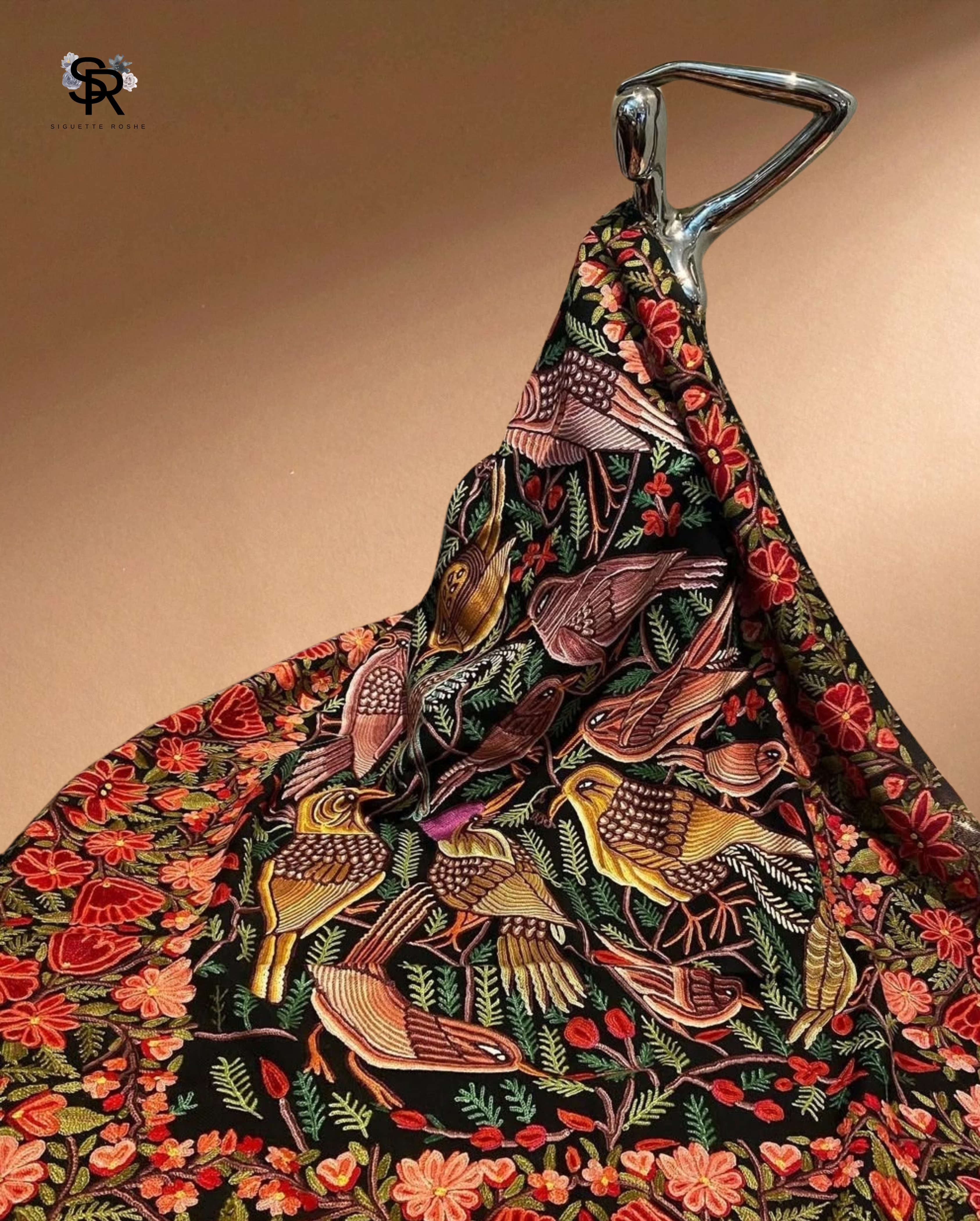 Forest Cashmere Wool Shawl With Aari Embroidery