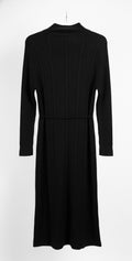 Ribbed Black Dress With String Belt