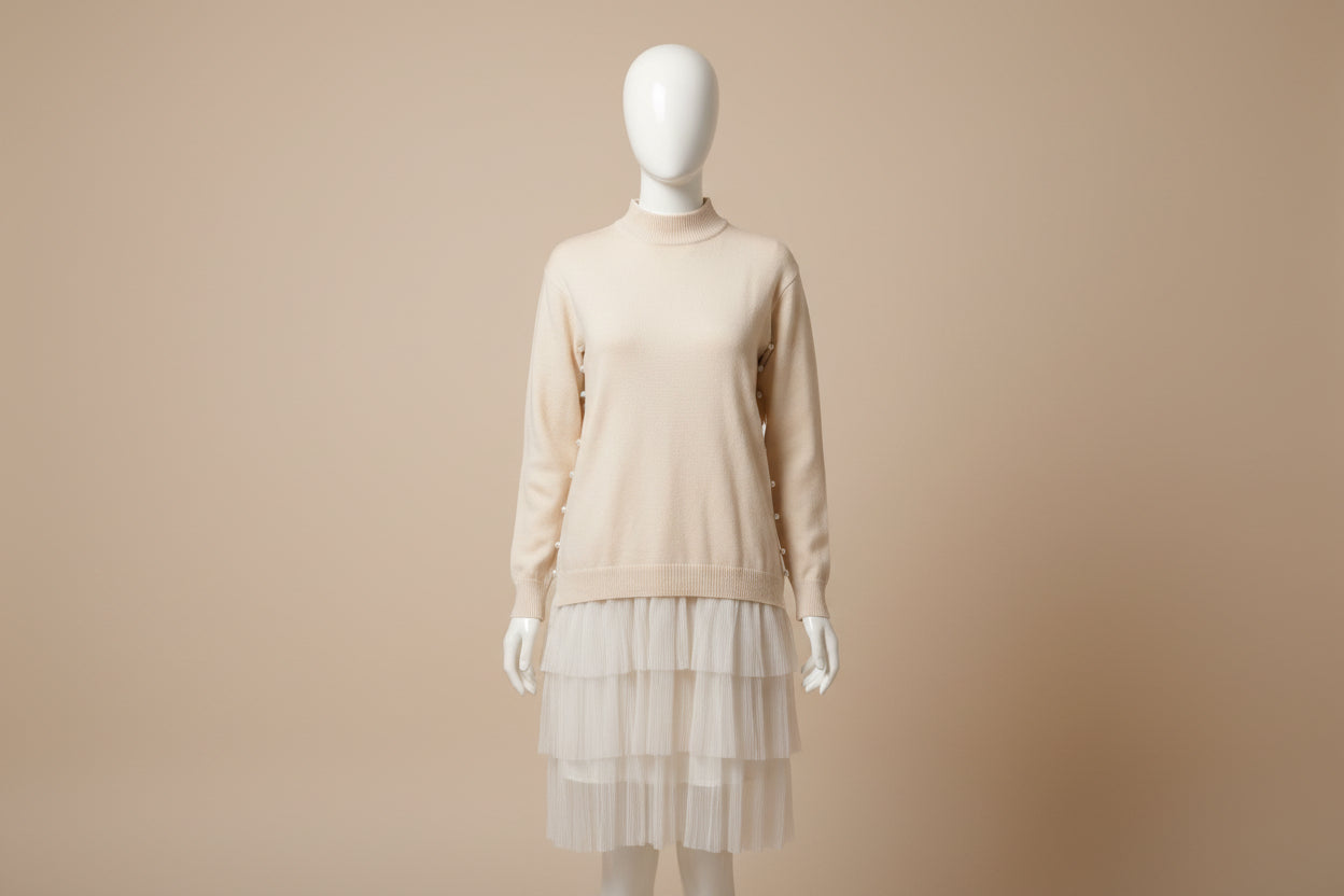 Creme Ballerina Woolen Dress