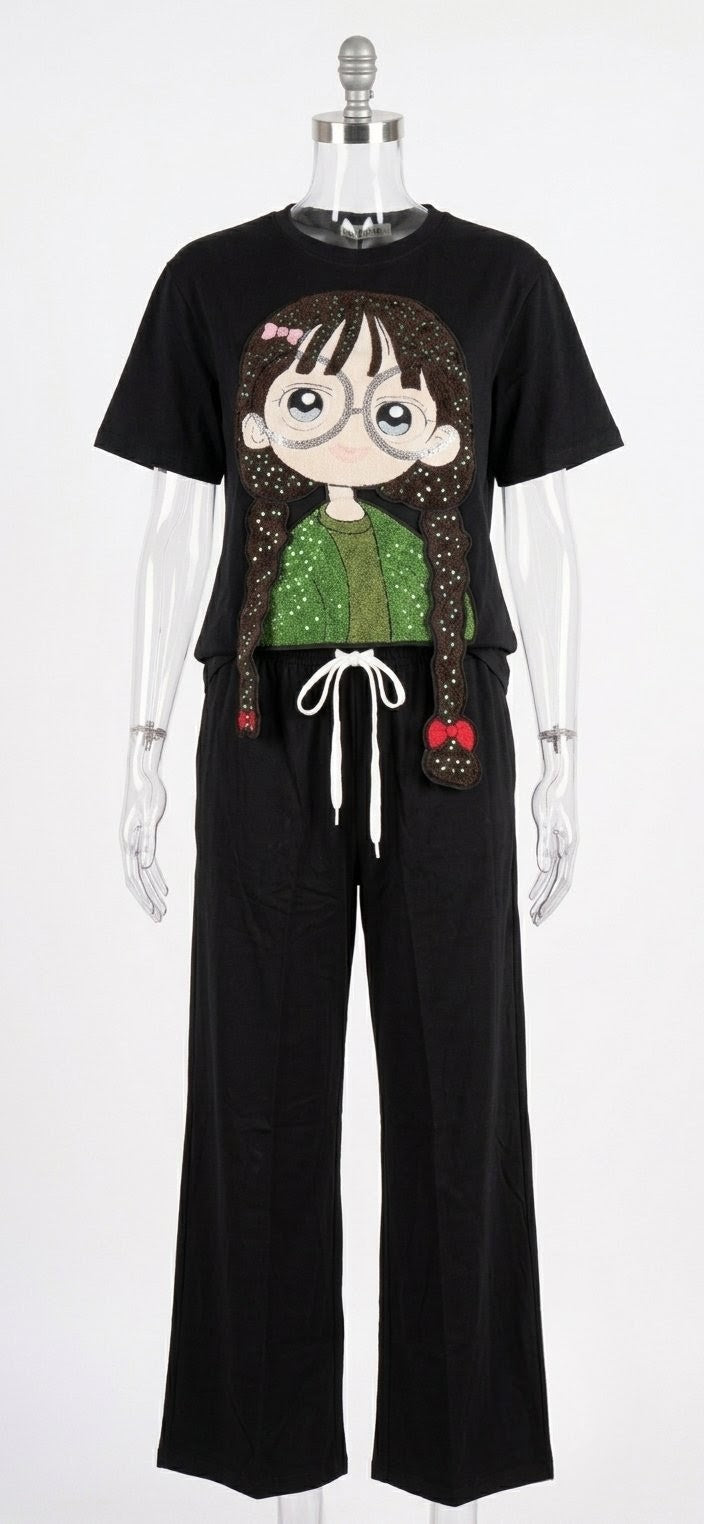 Anime Relaxed Fit Co-Cord Set with Cartoon Motif