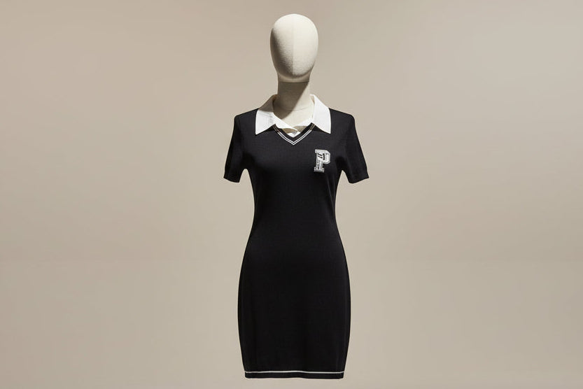 Black Varsity Y2K Slim Fit Dress With Collars