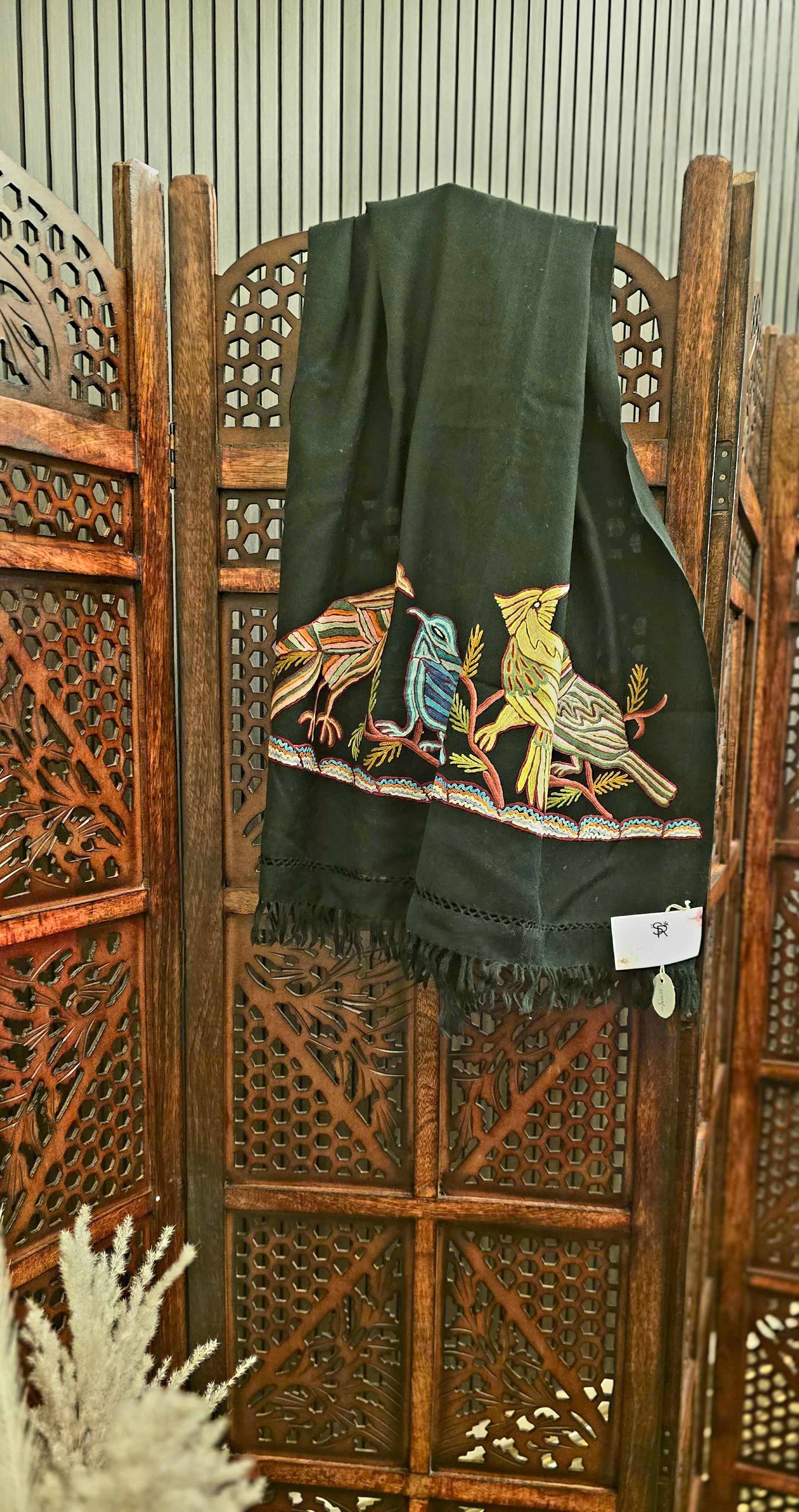 Blackbird Cashmere Wool Shawl With Aari Embroidery