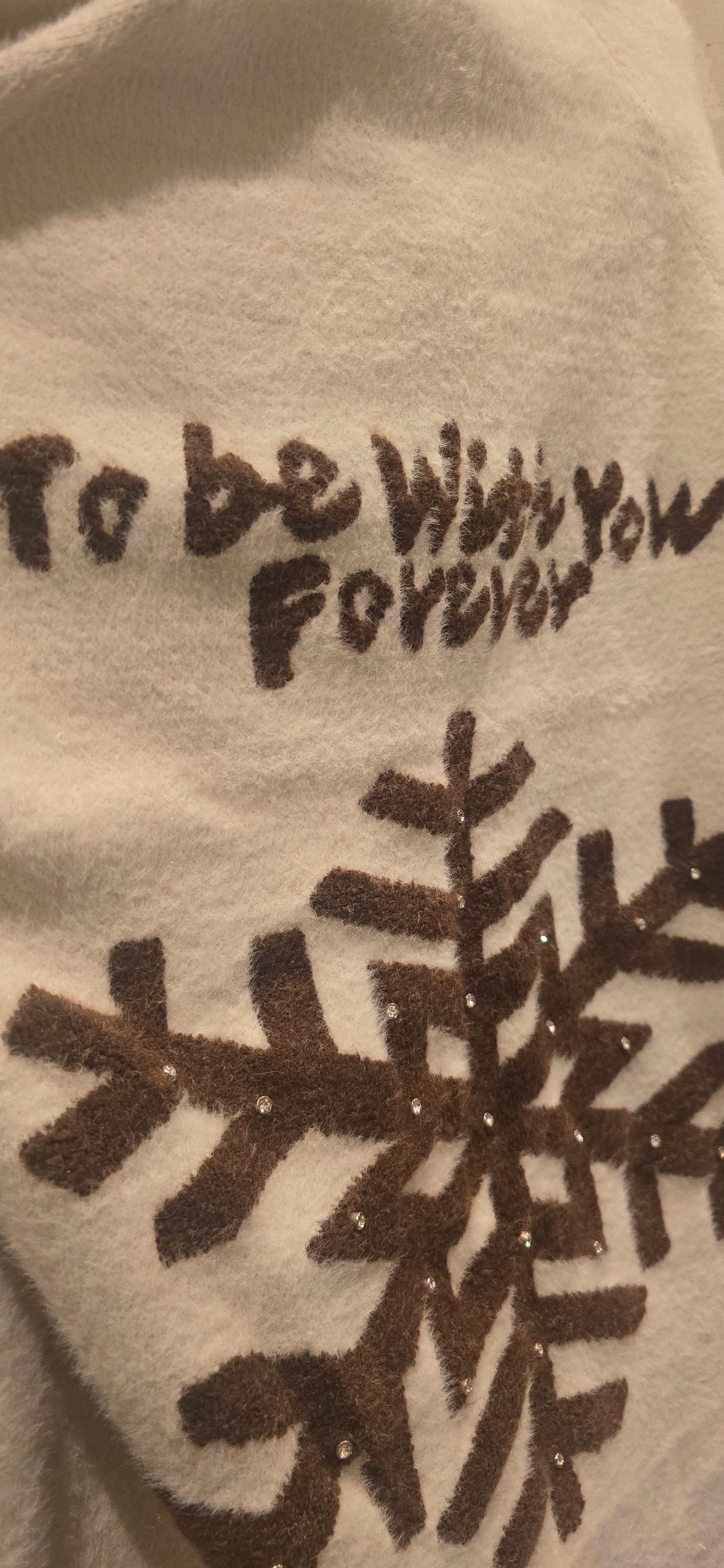 Beige Snowflake Cashmere Sweatshirt With Encrusted Gems