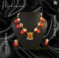 Maharani Intricate Enamel Work Mother Of Pearl Encrusted Kundan Necklace With Stunning Matching Studs