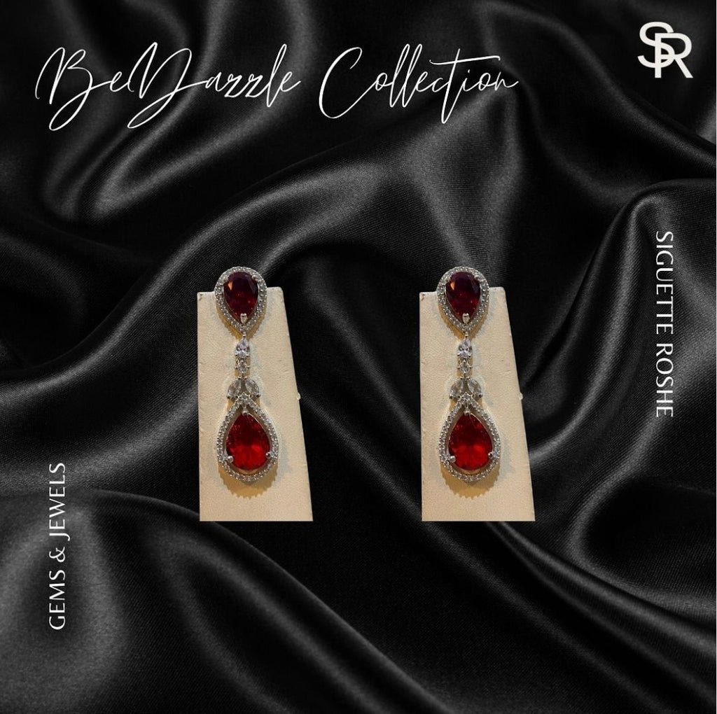 Zeline Ruby and American Diamond Necklace and Matching Drop Earrings Set