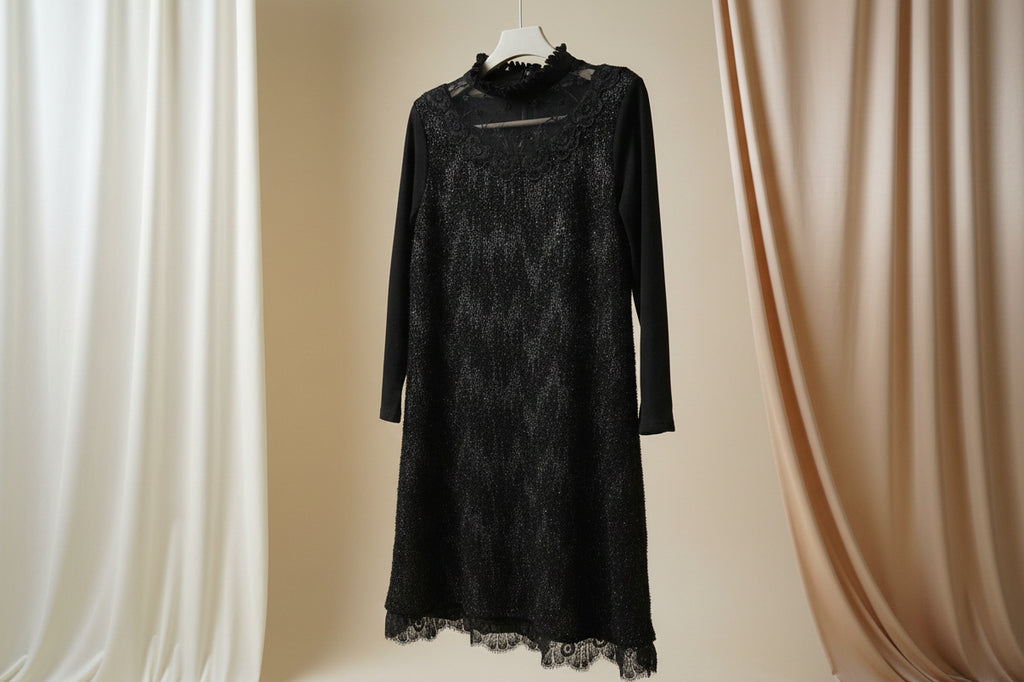 Paris Black Dress With Sequins and Beaded Embroidery