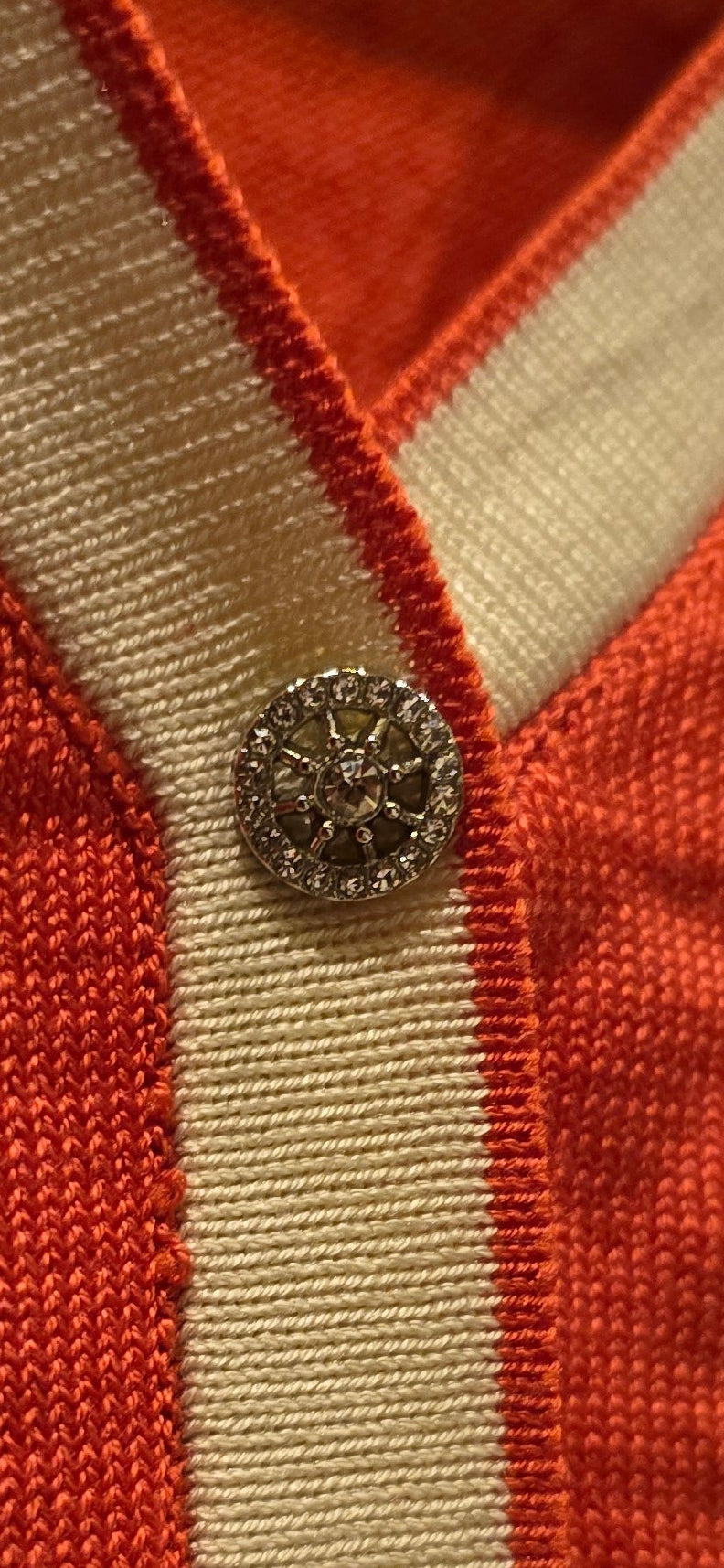 Embellished Button Knit in Orange & Ivory