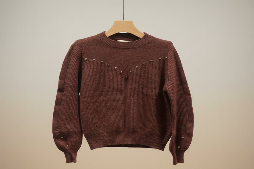 Brown Beaded Sweater