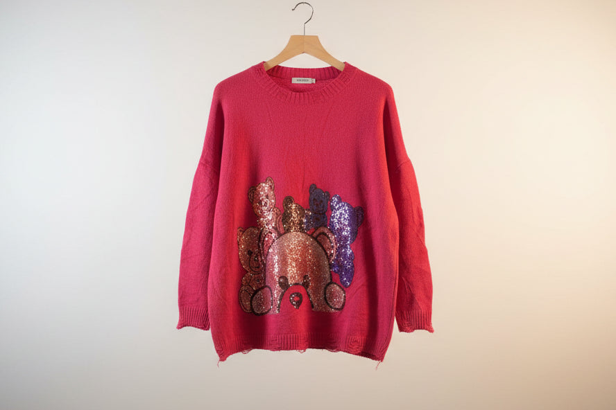 Red Sequinned Teddy Sweater