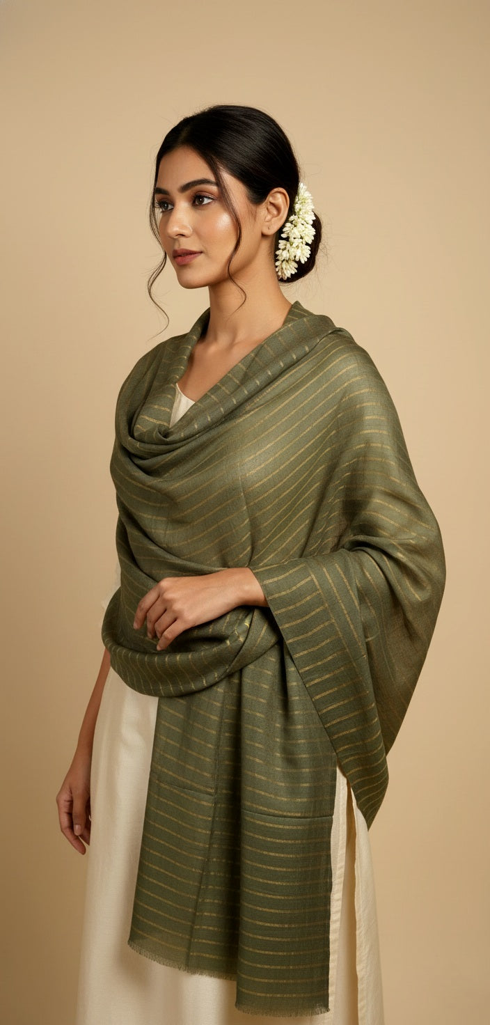 Virsa Cashmere Wool Shawl With Zari