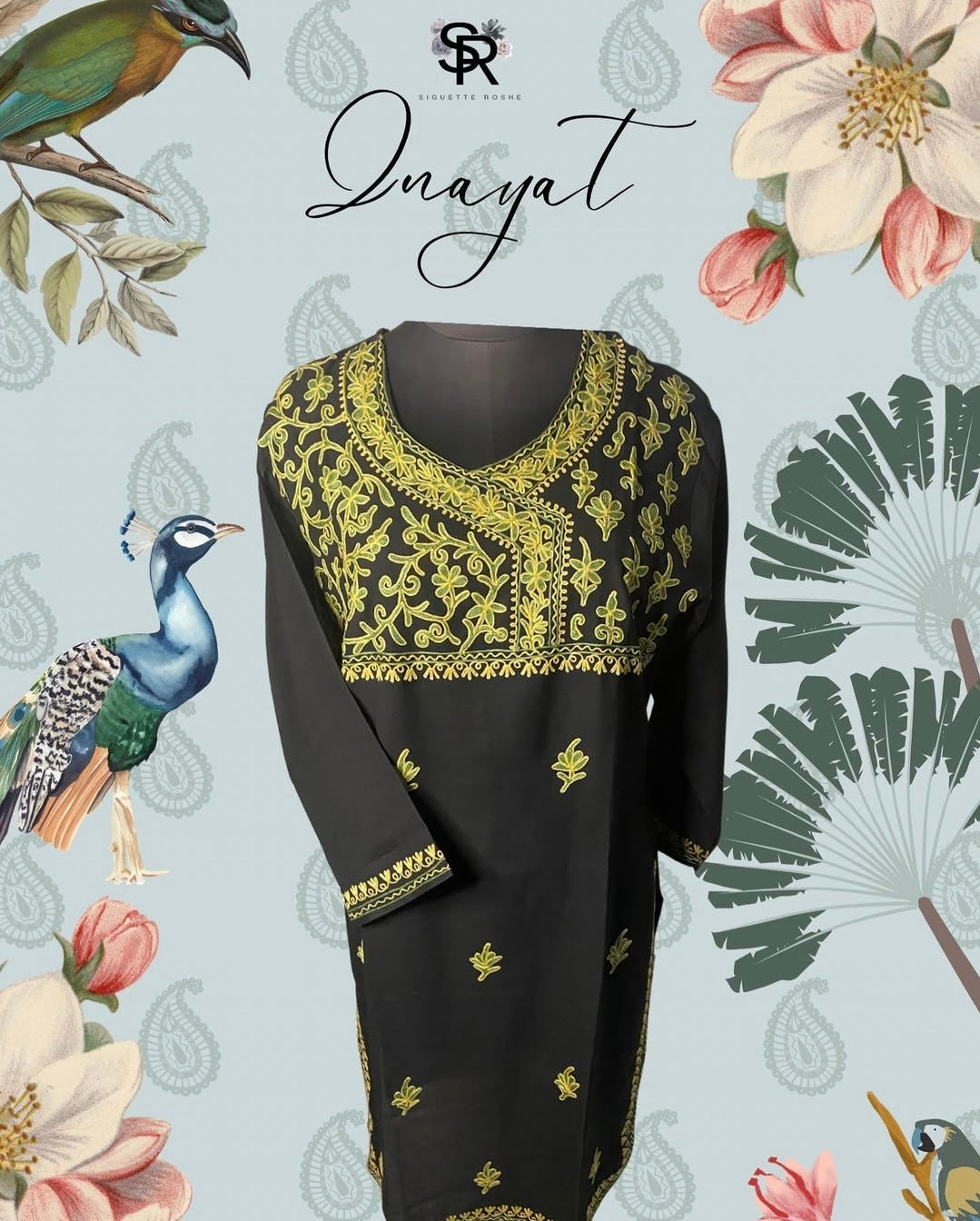 Black Aari-Embroidered Cotton Kurti