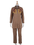Apricot Brown Co-ord Set With Floral Motifs Embroidery