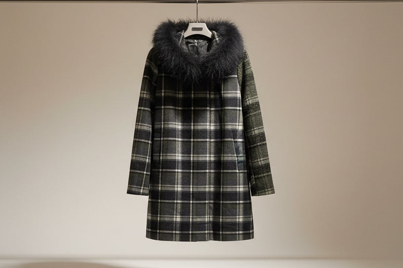 Heritage Plaid Trench Coat With Fur Hood