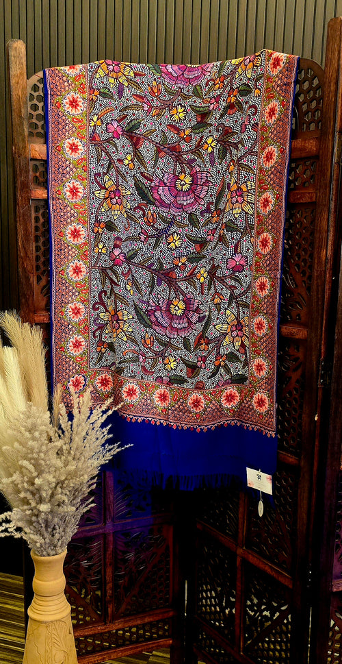 Ambar Floral Cashmere Wool Shawl With Aari Embroidery