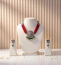 Kamli Red Beads Oxidised Necklace With Matching Drop Earrings