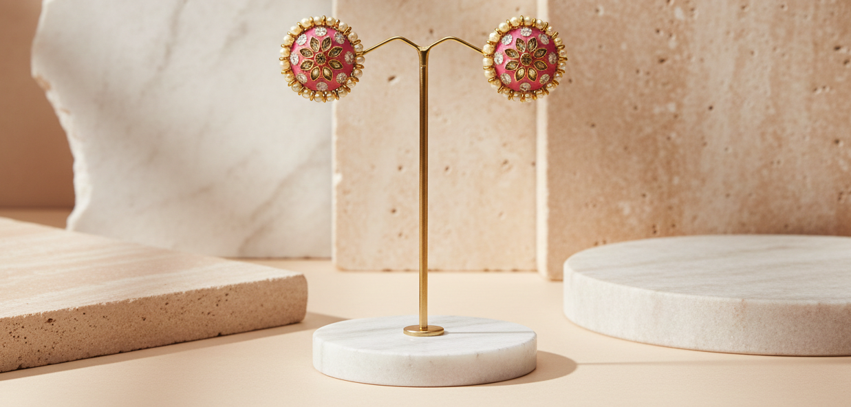 Gulab Statement Kundan Earrings