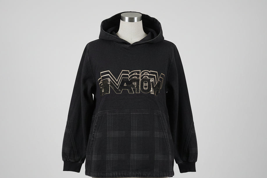 Sequinned Chequered Black Denim Jacket