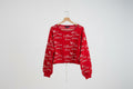 Monogram Text Red Crop Sweater