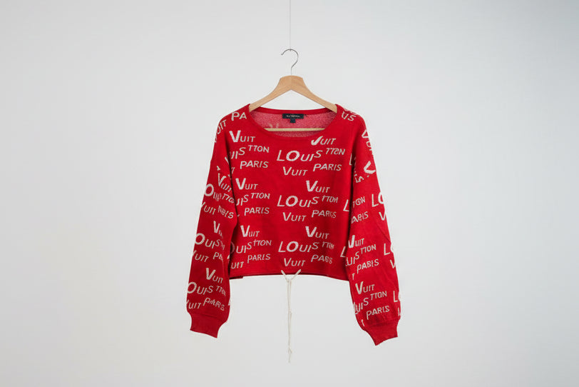 Monogram Text Red Crop Sweater