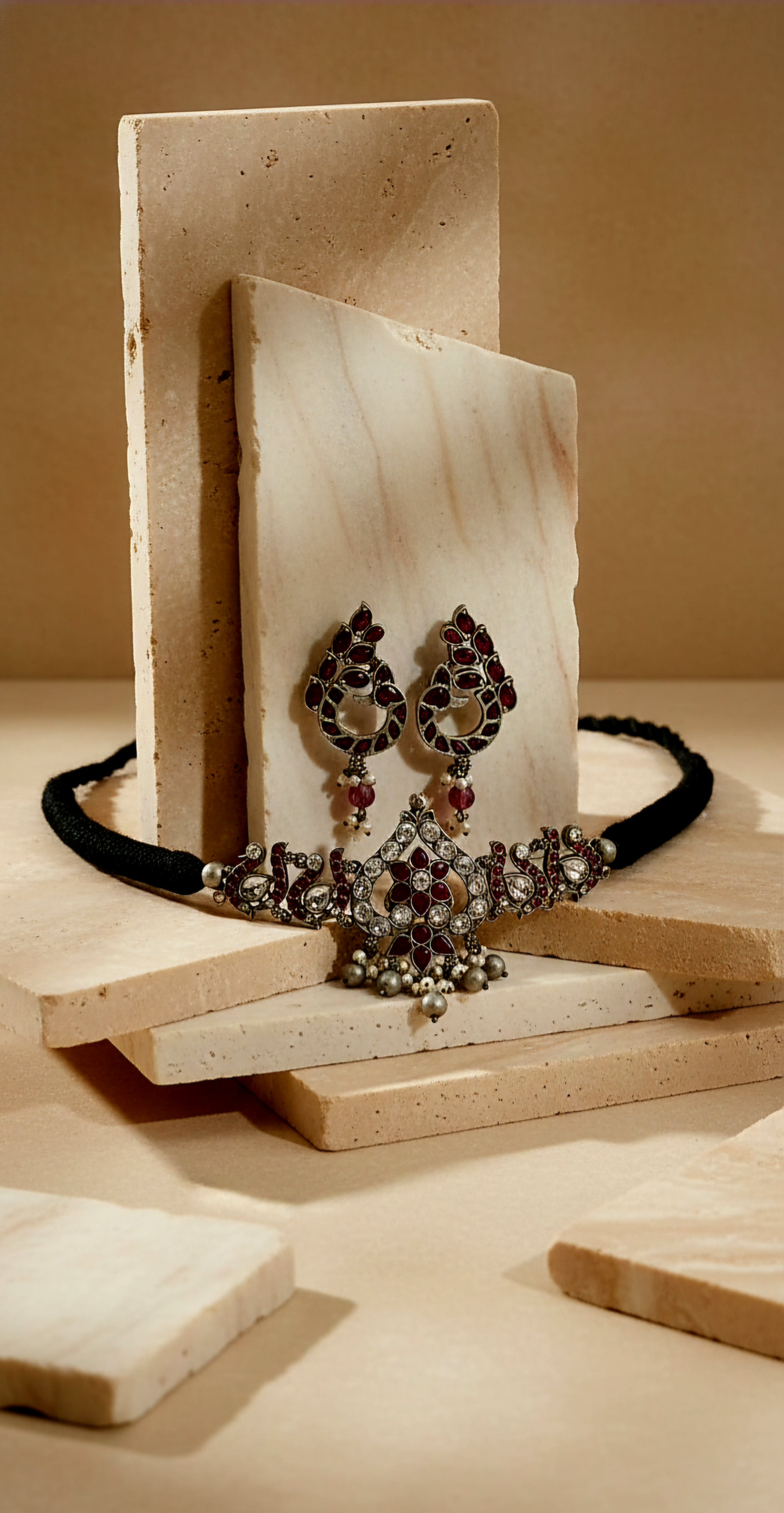Aira Oxidised Choker Set With Earrings