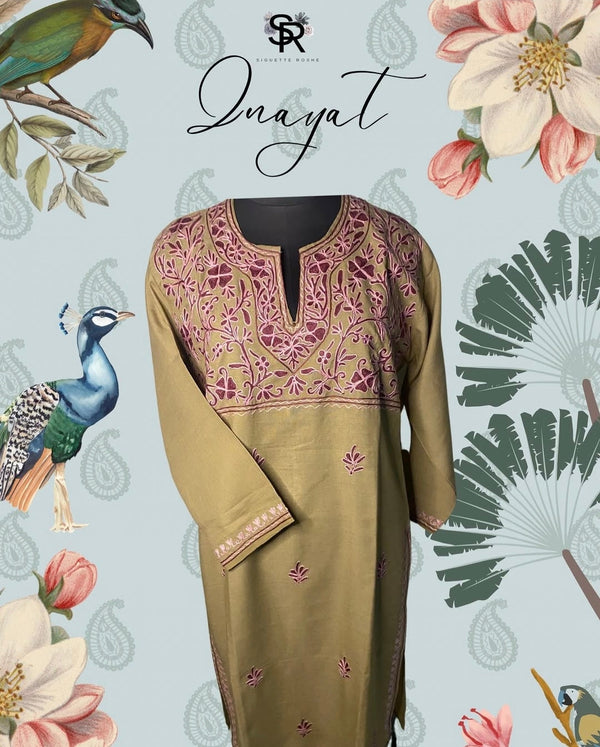 Moss Green Aari-Embroidered Cotton Kurti
