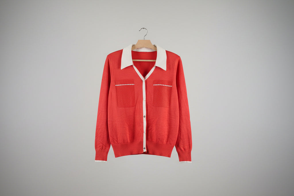 Embellished Button Knit in Orange & Ivory