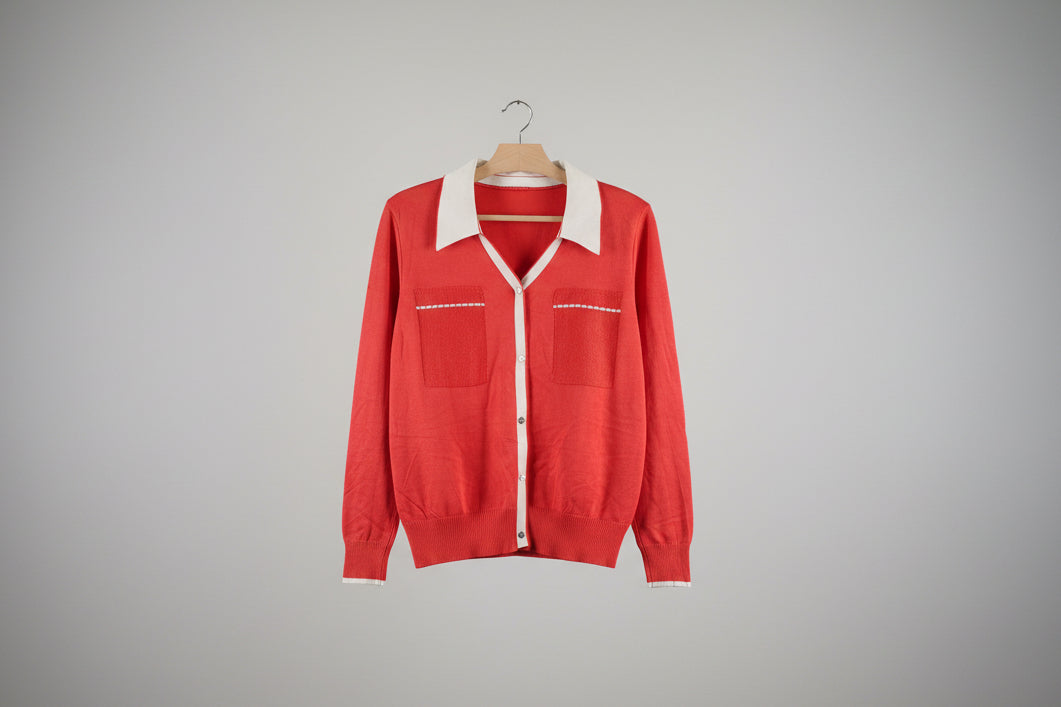 Embellished Button Knit in Orange & Ivory